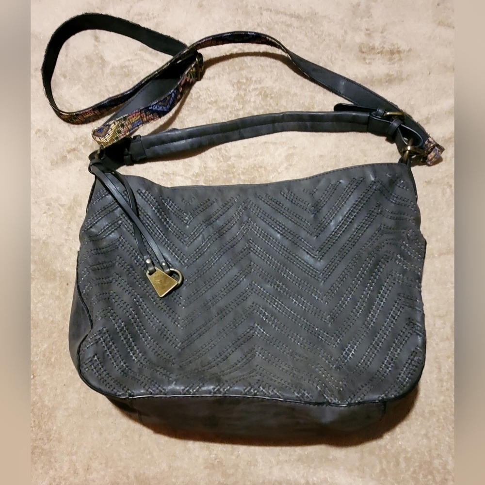 Wilsons Leather Dark Grey Rivet Brand Large Crossbody